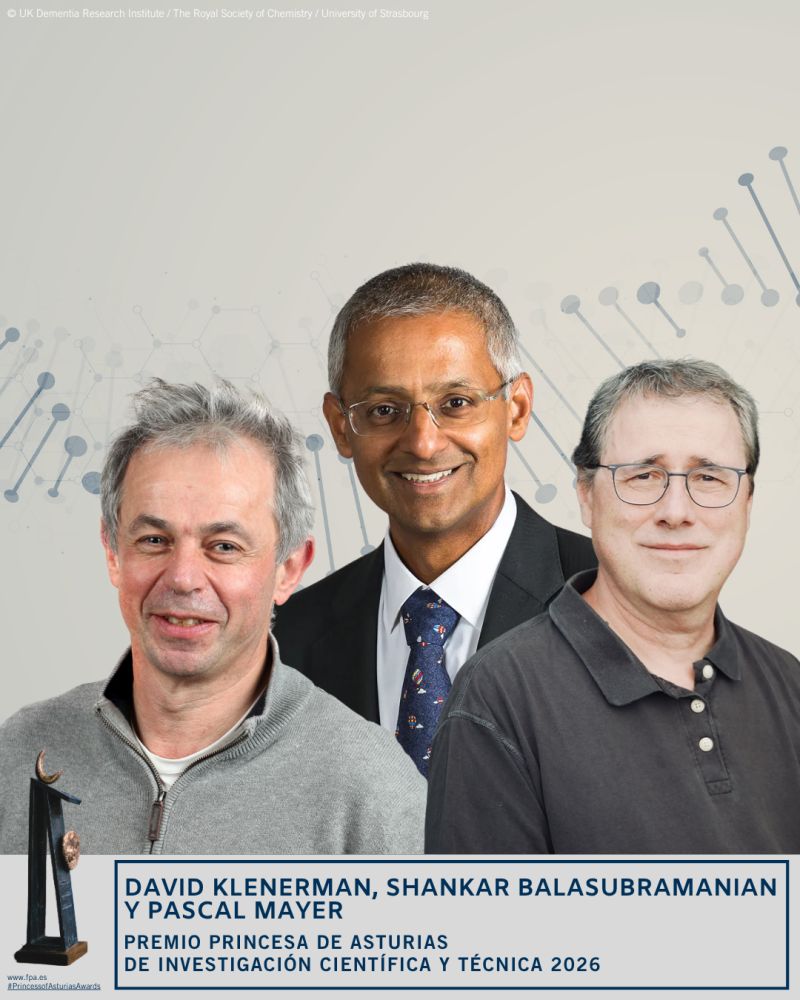 David Klenerman, Shankar Balasubramanian y Pascal Mayer, pioneros en las tecnologías de nueva generación para la secuenciación de ADN, Premio Princesa de Asturias de Investigación Científica y Técnica 2026.