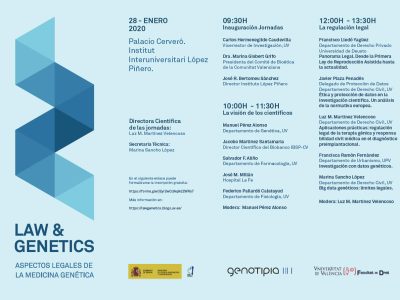 Programa de las ponencias de la jornada Law & Genetics