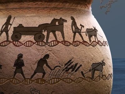 Ilustración que representa simbólicamente los resultados de cuatro estudios que han utilizado el ADN antiguo para estudiar la historia genómica de la población europea y aportan nueva información sobre el origen de la esclerosis múltiple. Imagen: Sayo Studio.