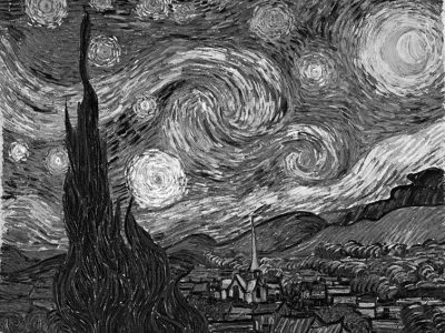 El conocido cuadro "La noche estrellada" de Van Gogh pierde algo de fuerza sin el contraste de los amarillos y azules.