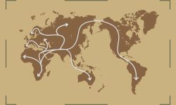 Mapamundi con itinerario de las migraciones humanas